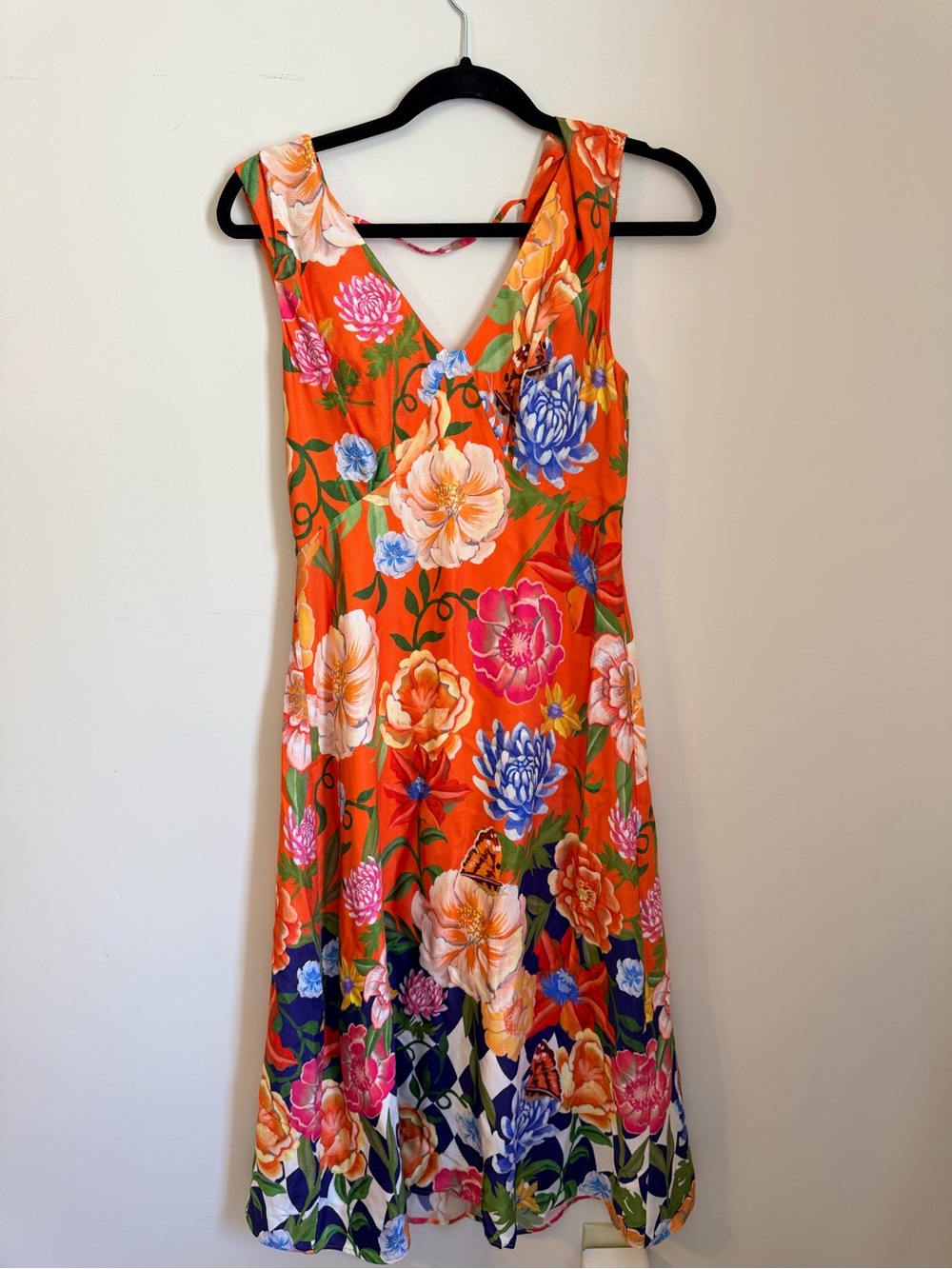 Anthropologie Orange Floral V-Neck Midi Dress size 4
